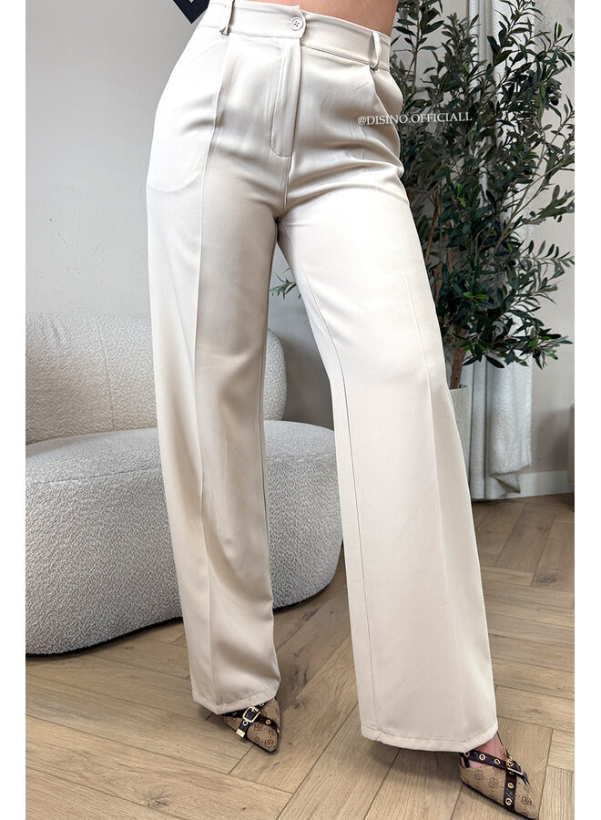 BEIGE - 'VAYEN PANTS' - PERFECT FIT HIGH WAIST WIDE LEG PANTALON