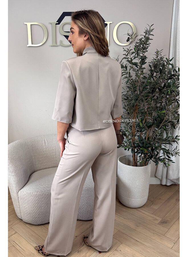 TAUPE - 'VAYEN PANTS' - PERFECT FIT HIGH WAIST WIDE LEG PANTALON