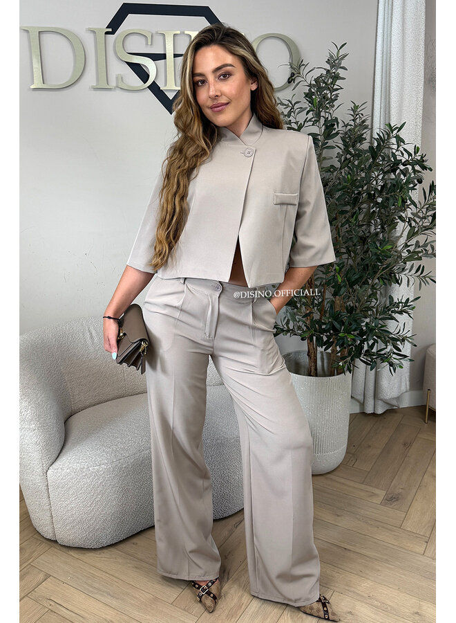 TAUPE - 'VAYEN PANTS' - PERFECT FIT HIGH WAIST WIDE LEG PANTALON