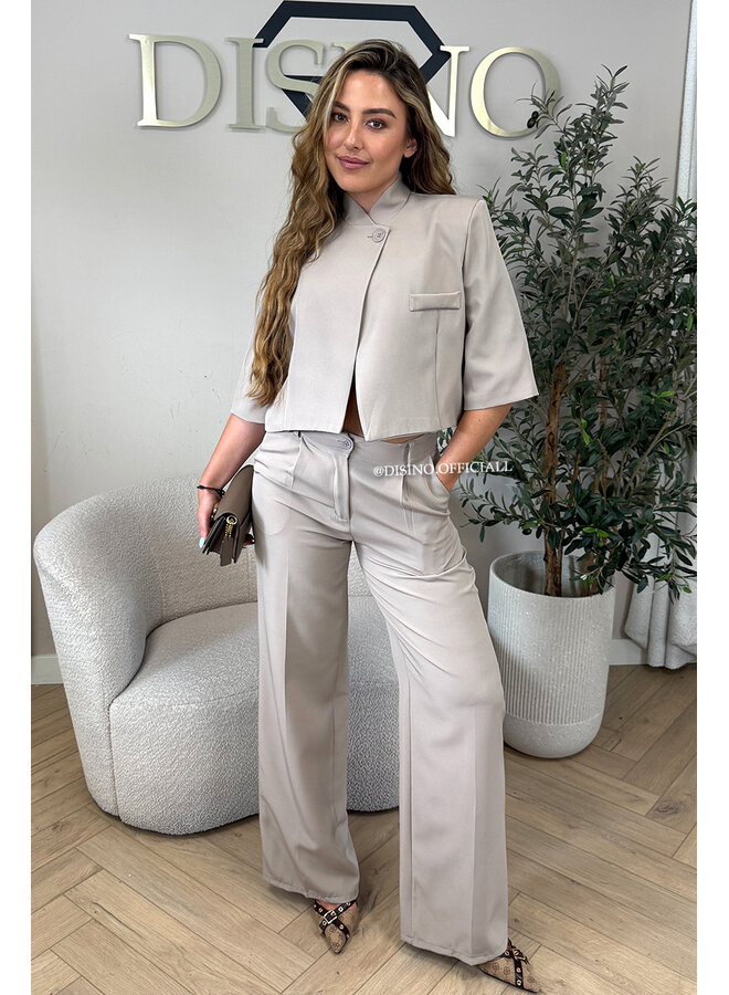 TAUPE - 'VAYEN PANTS' - PERFECT FIT HIGH WAIST WIDE LEG PANTALON