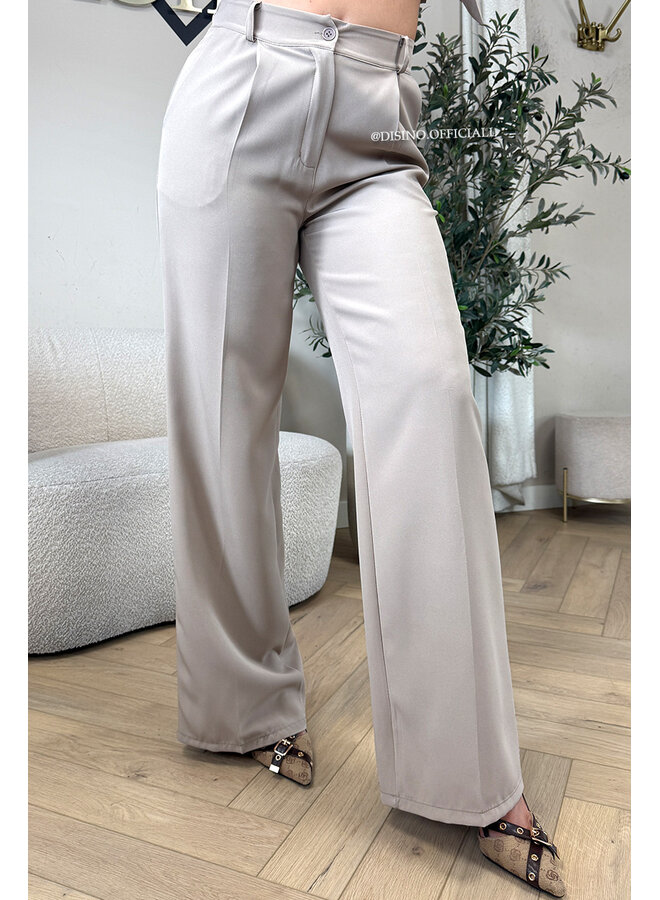 TAUPE - 'VAYEN PANTS' - PERFECT FIT HIGH WAIST WIDE LEG PANTALON