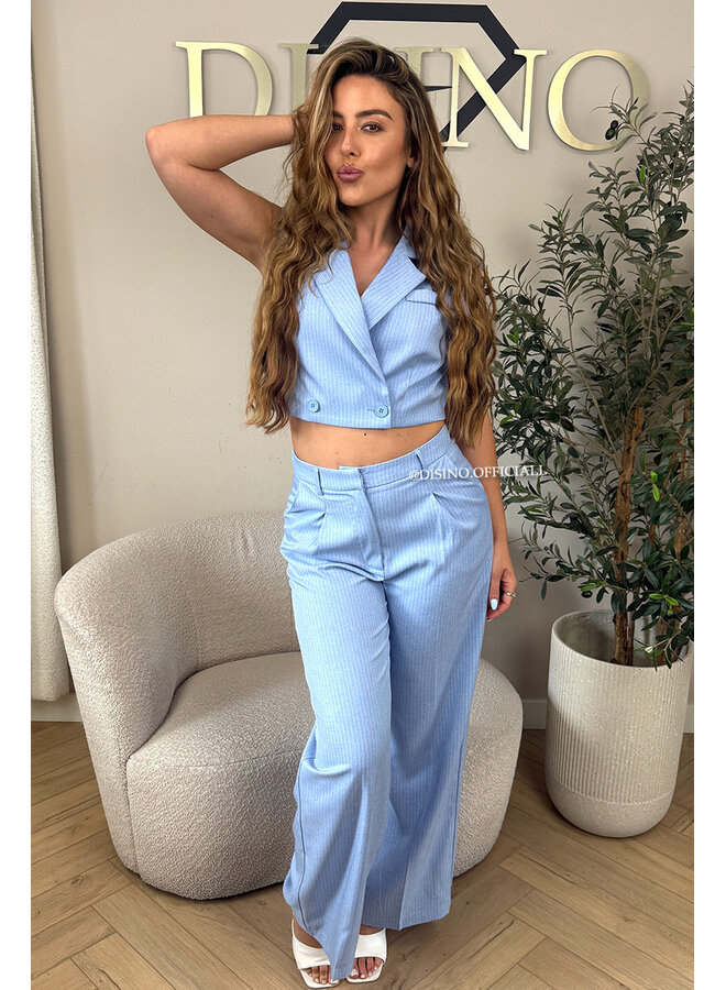 BLUE - 'VIENNA STRIPED PANTALON' - HIGH WAIST PANTALON