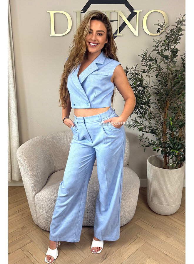 BLUE - 'VIENNA STRIPED PANTALON' - HIGH WAIST PANTALON