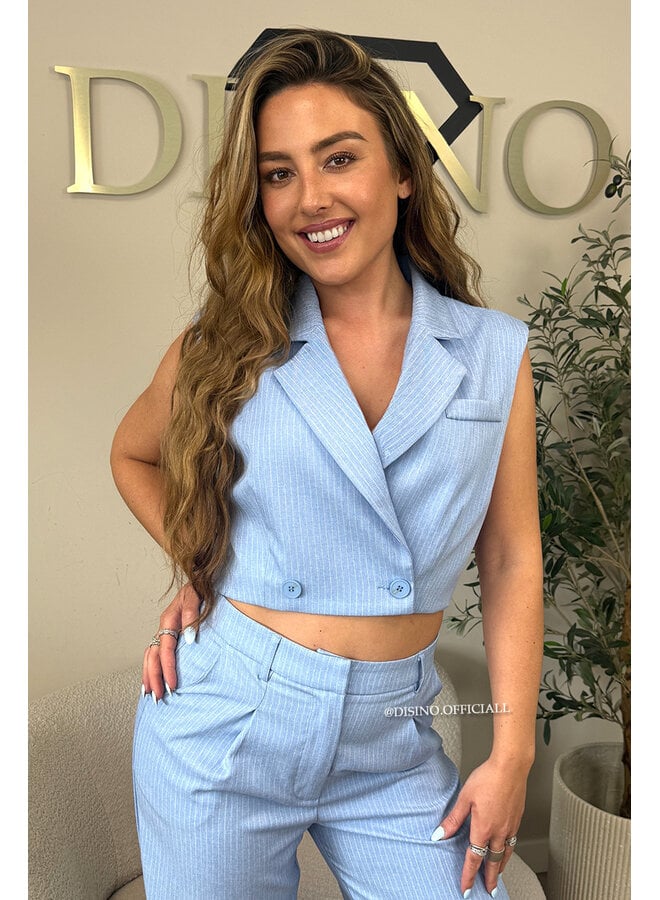 BLUE - 'VIENNA STRIPED GILET' - PREMIUM QUALITY CLASSY GILET