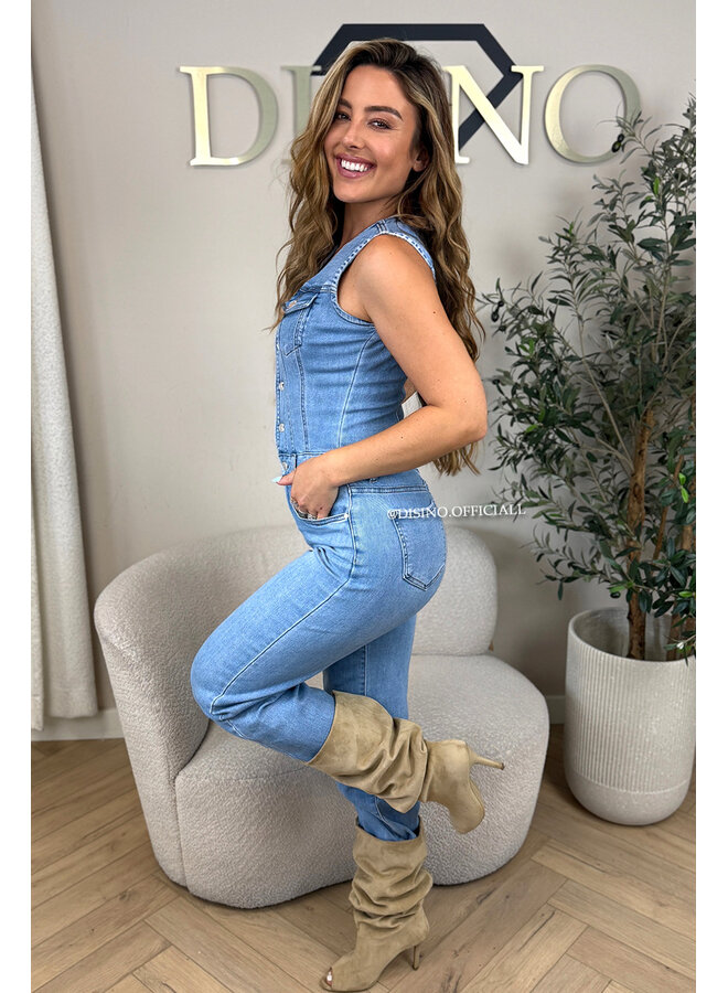 BLUE - 'MILENA JUMPSUIT' - SUPER STRETCH DENIM JUMPSUIT
