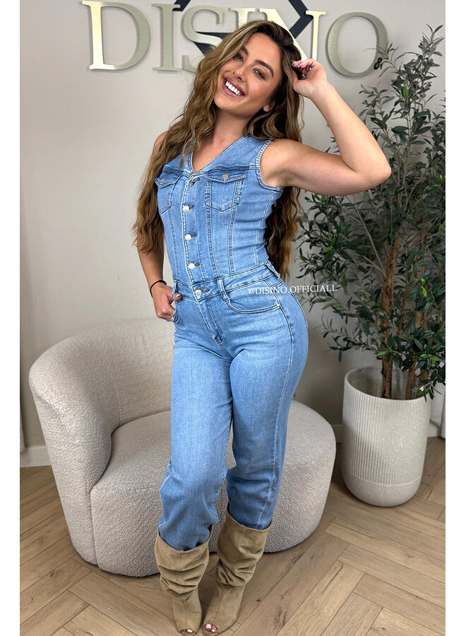 BLUE - 'MILENA JUMPSUIT' - SUPER STRETCH DENIM JUMPSUIT