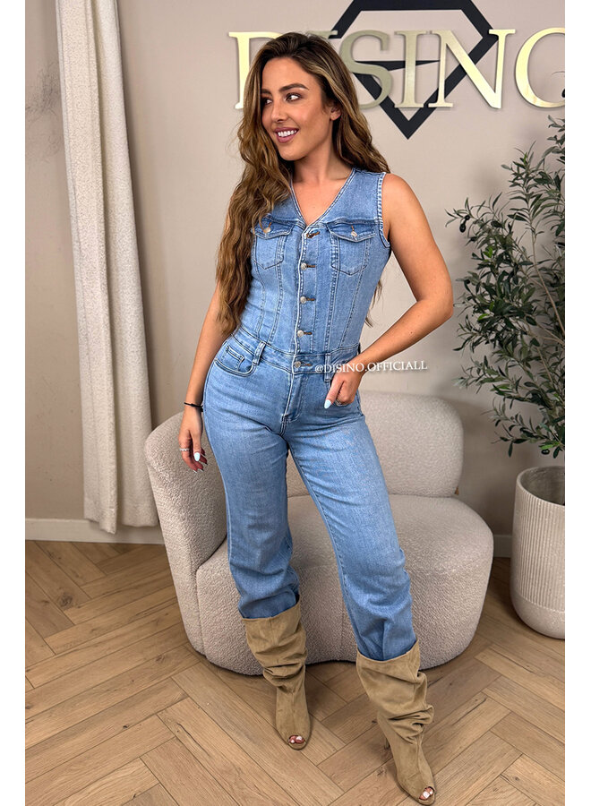 BLUE - 'MILENA JUMPSUIT' - SUPER STRETCH DENIM JUMPSUIT