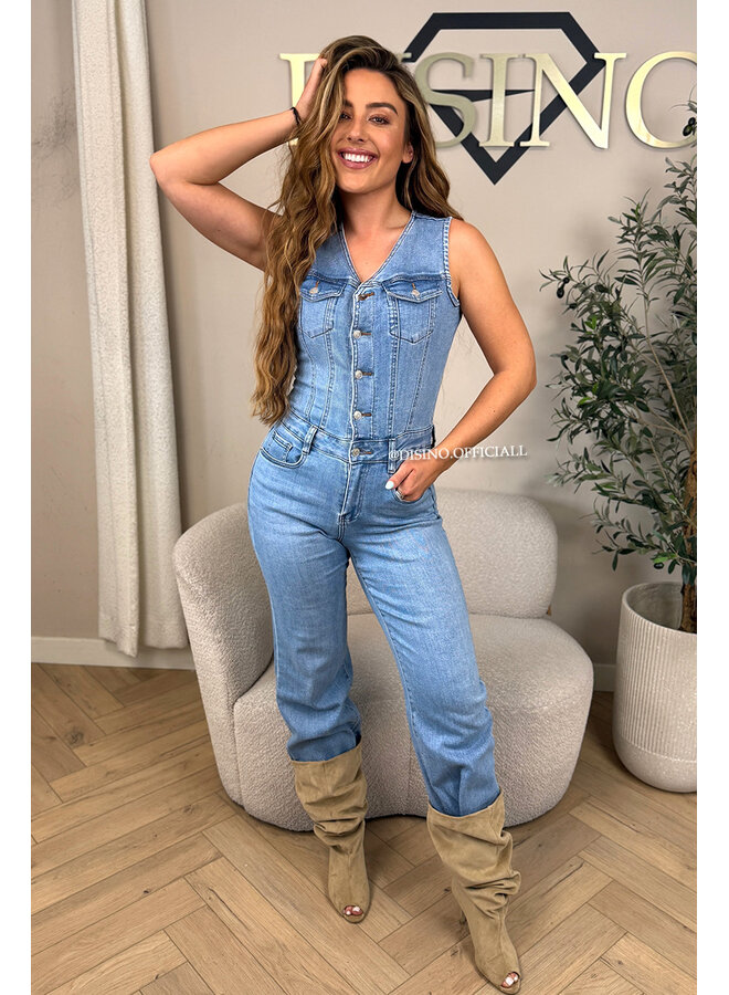 BLUE - 'MILENA JUMPSUIT' - SUPER STRETCH DENIM JUMPSUIT