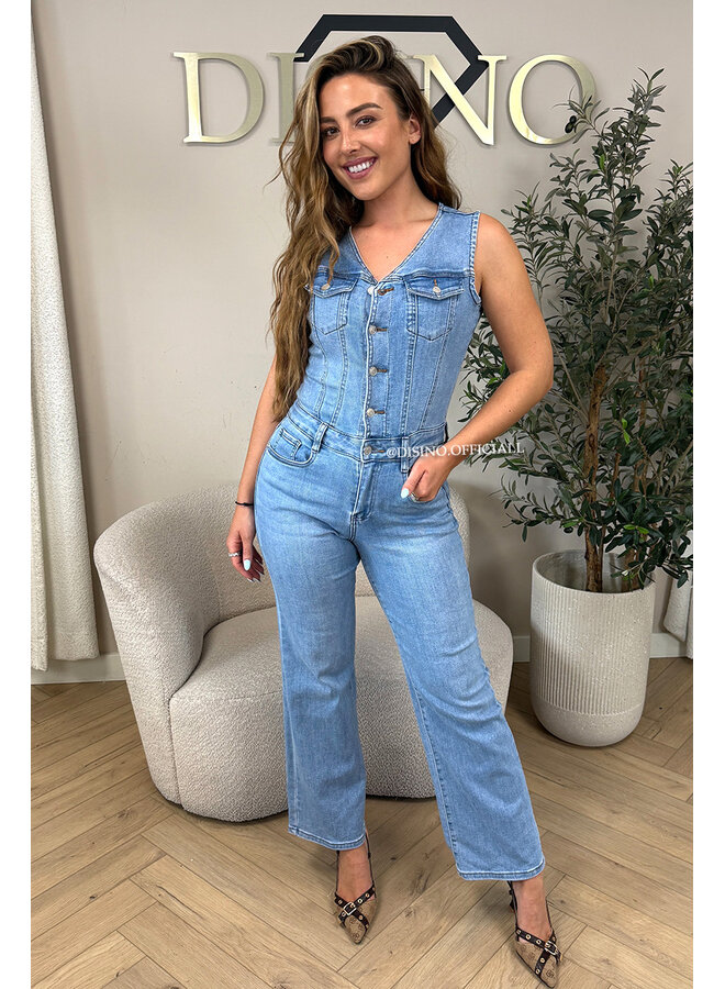 BLUE - 'MILENA JUMPSUIT' - SUPER STRETCH DENIM JUMPSUIT