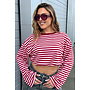 BORDEAUX/PINK - 'LEONI TEE' - STRIPED LONG SLEEVE TEE