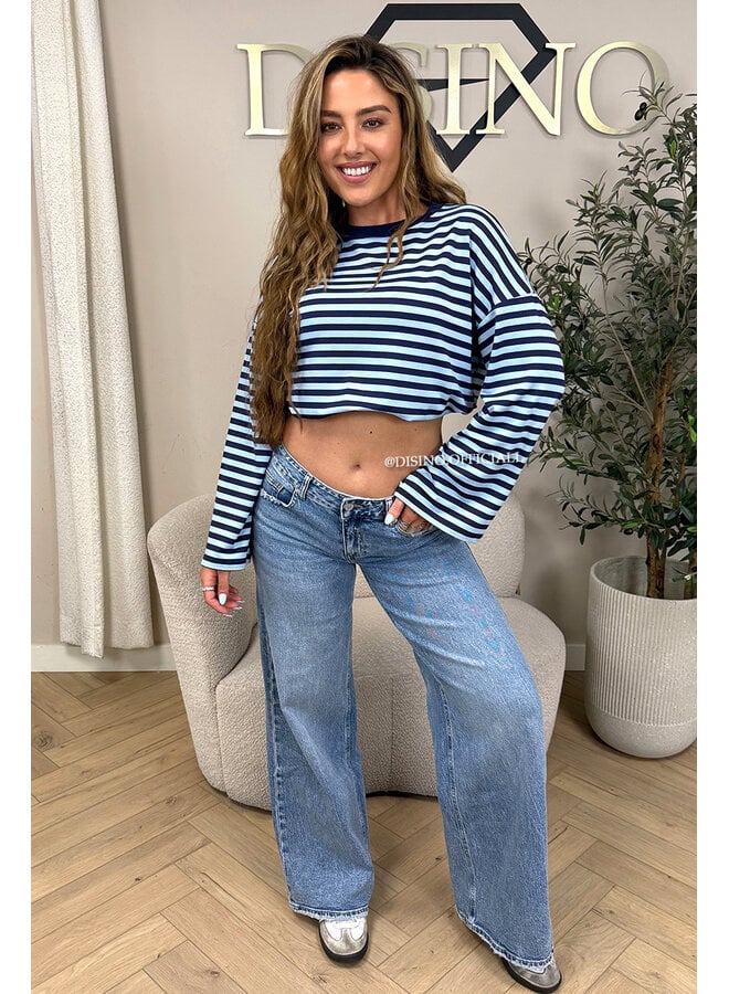 LIGHT BLUE - 'LEONI TEE' - STRIPED LONG SLEEVE TEE