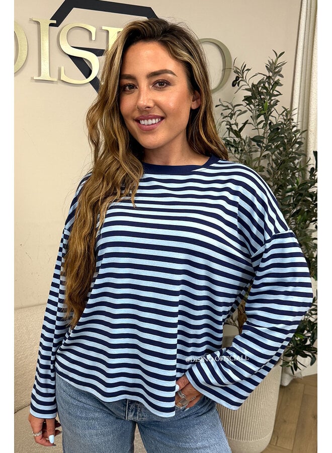LIGHT BLUE - 'LEONI TEE' - STRIPED LONG SLEEVE TEE