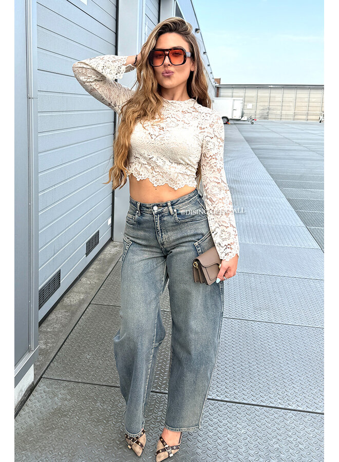 BEIGE - 'ABBENY TOP' - BELL SLEEVE LACE TOP + TOP INSIDE