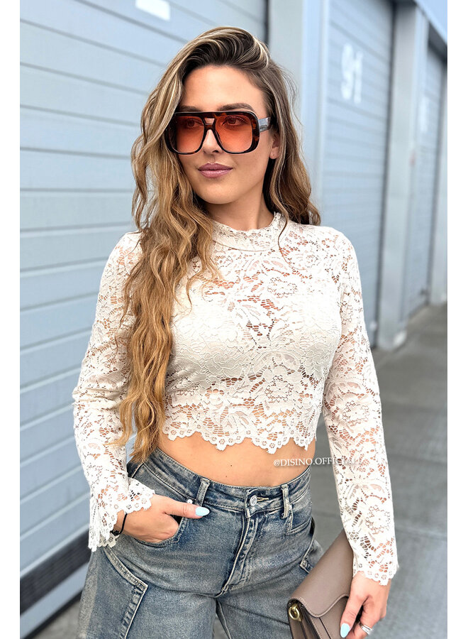 BEIGE - 'ABBENY TOP' - BELL SLEEVE LACE TOP + TOP INSIDE