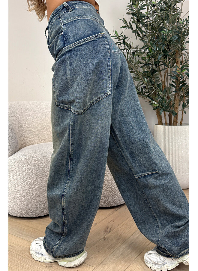 DIRTY BLUE - 'BALLOON CARGO JEANS' - STRETCH VIRAL BALLOON LEG JEANS