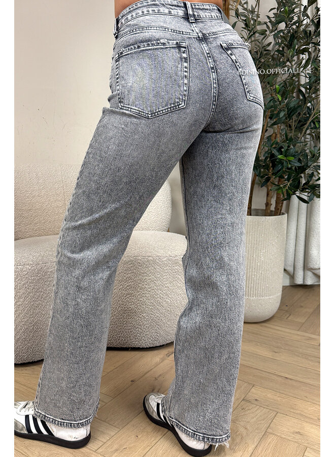 GREY - 'OCEAN JEANS' - STRETCH DIAMONDS ALL OVER WIDE LEG JEANS
