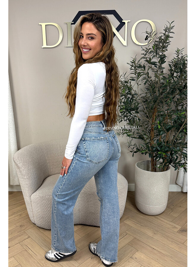 BLUE - 'OCEAN JEANS' - STRETCH DIAMONDS ALL OVER WIDE LEG JEANS