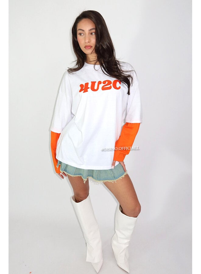 WHITE - '4U2C LONGSLEEVE' - OVERSIZED PRIORITY LONGSLEEVE TEE