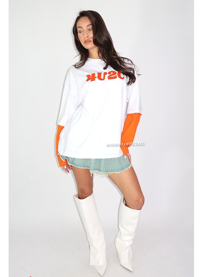 WHITE - '4U2C LONGSLEEVE' - OVERSIZED PRIORITY LONGSLEEVE TEE