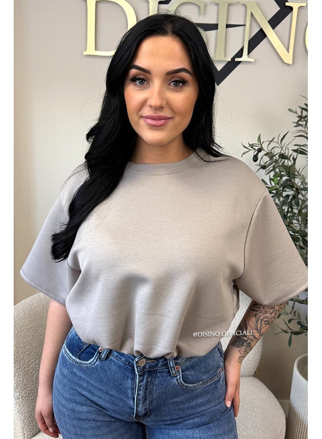 TAUPE - 'MILA TOP' - OVERSIZED CROPPED TOP