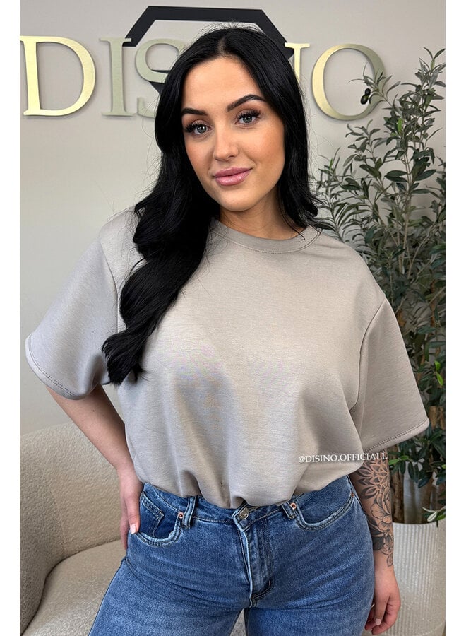 TAUPE - 'MILA TOP' - OVERSIZED CROPPED TOP