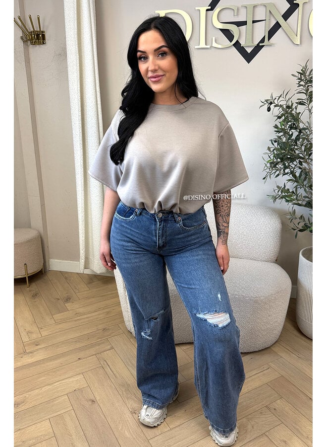 TAUPE - 'MILA TOP' - OVERSIZED CROPPED TOP