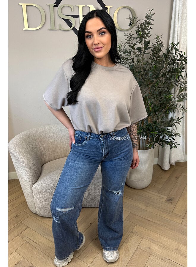 TAUPE - 'MILA TOP' - OVERSIZED CROPPED TOP