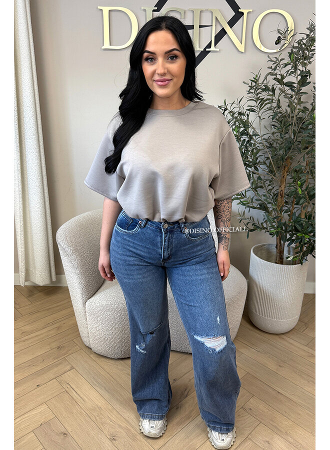 BLUE - 'PALERMO' - SUPER STRETCH RIPPED KNEE WIDE LEG JEANS