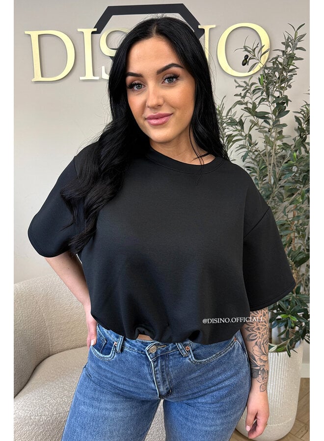 BLACK - 'MILA TOP' - OVERSIZED CROPPED TOP