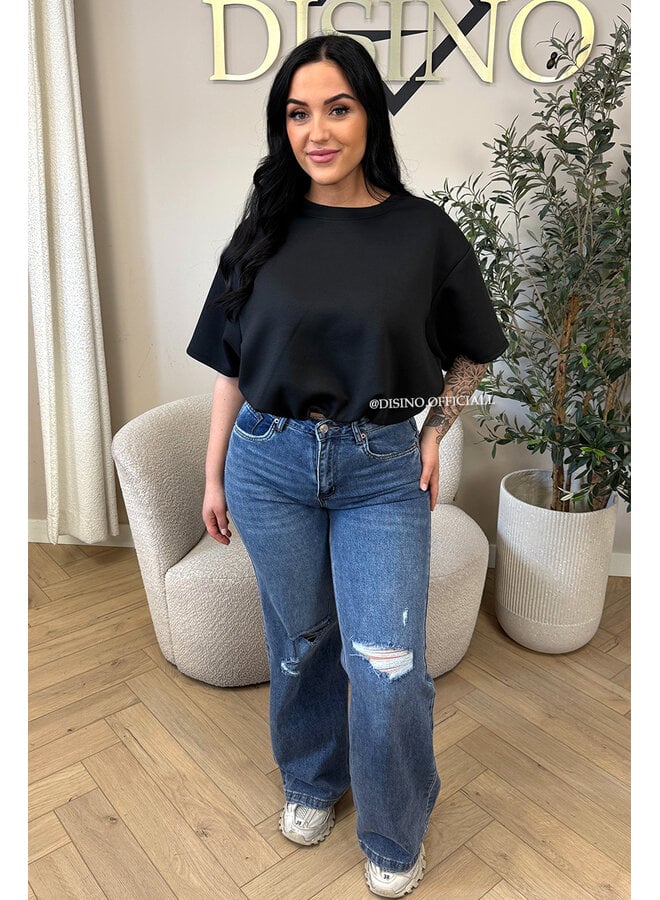 BLACK - 'MILA TOP' - OVERSIZED CROPPED TOP