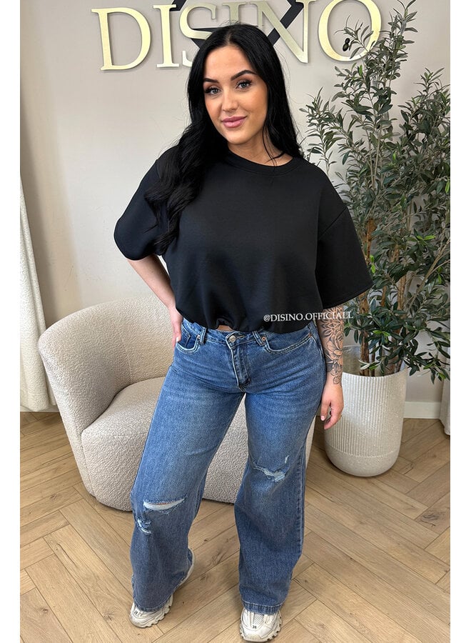 BLACK - 'MILA TOP' - OVERSIZED CROPPED TOP