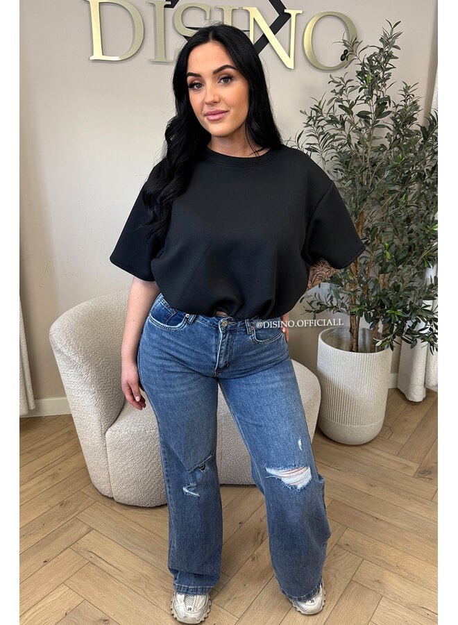 BLACK - 'MILA TOP' - OVERSIZED CROPPED TOP