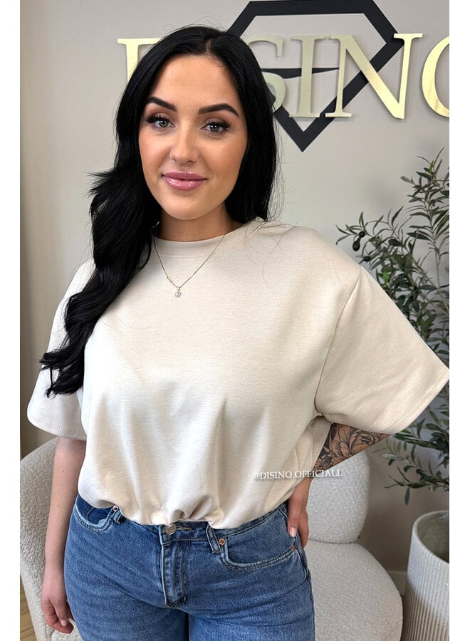 BEIGE - 'MILA TOP' - OVERSIZED CROPPED TOP