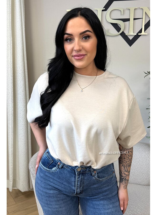 BEIGE - 'MILA TOP' - OVERSIZED CROPPED TOP