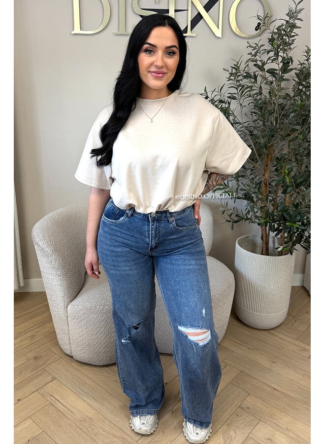 BEIGE - 'MILA TOP' - OVERSIZED CROPPED TOP