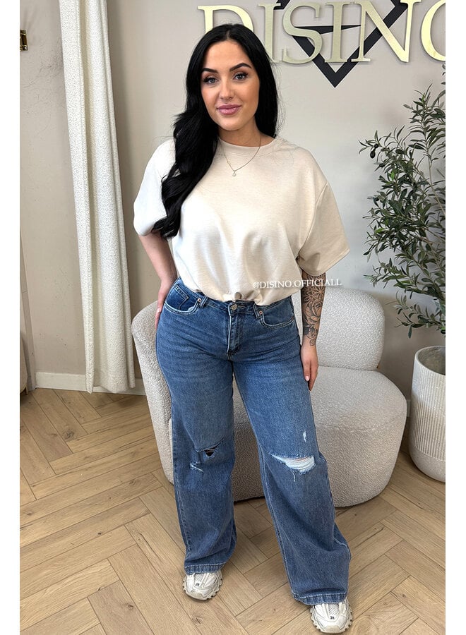 BEIGE - 'MILA TOP' - OVERSIZED CROPPED TOP