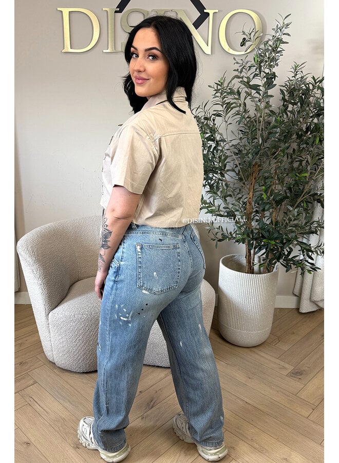 BLUE - 'LOUA JEANS' - STRETCH GRAFFITI BARREL JEANS