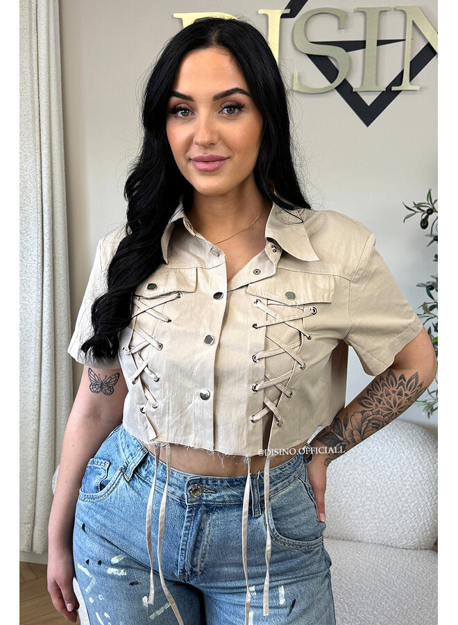 BEIGE - 'COPINE BLOUSE' - PREMIUM QUALITY CROPPED CARGO BLOUSE