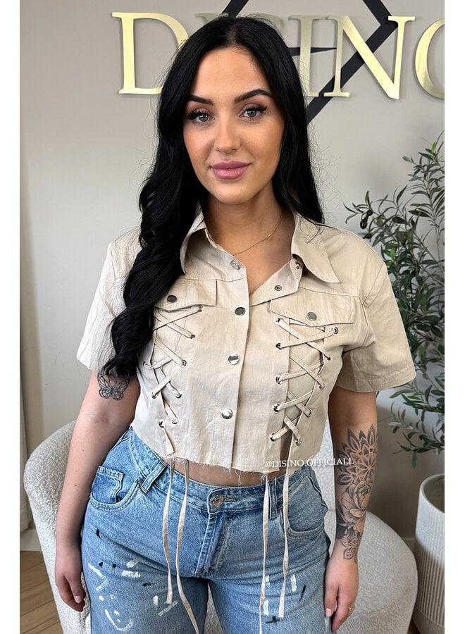 BEIGE - 'COPINE BLOUSE' - PREMIUM QUALITY CROPPED CARGO BLOUSE