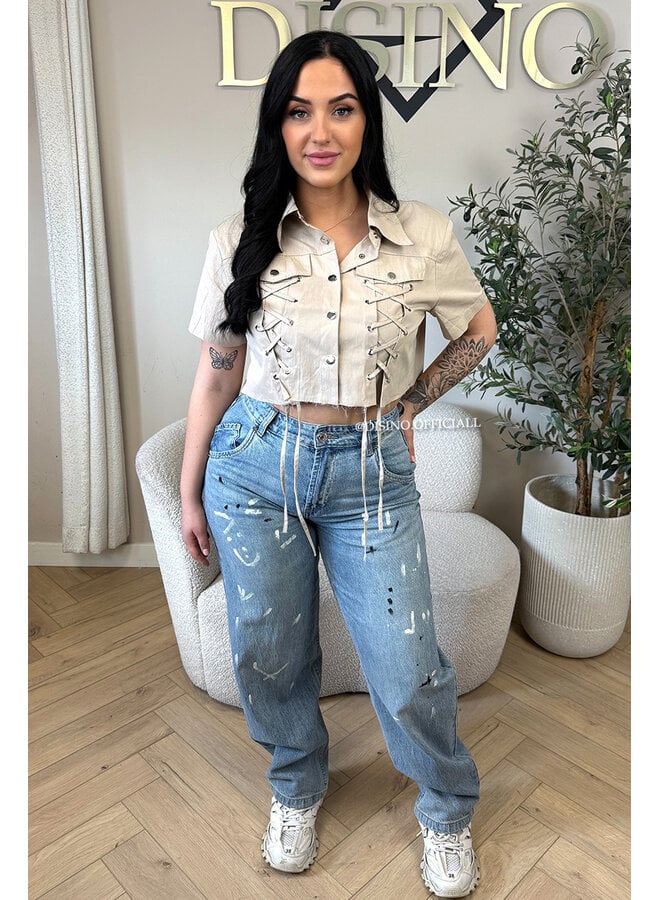 BEIGE - 'COPINE BLOUSE' - PREMIUM QUALITY CROPPED CARGO BLOUSE