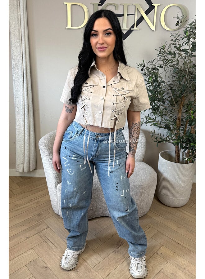 BEIGE - 'COPINE BLOUSE' - PREMIUM QUALITY CROPPED CARGO BLOUSE