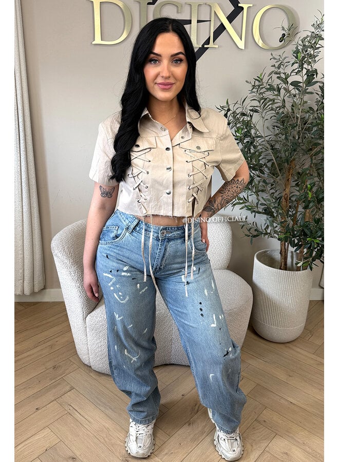 BEIGE - 'COPINE BLOUSE' - PREMIUM QUALITY CROPPED CARGO BLOUSE