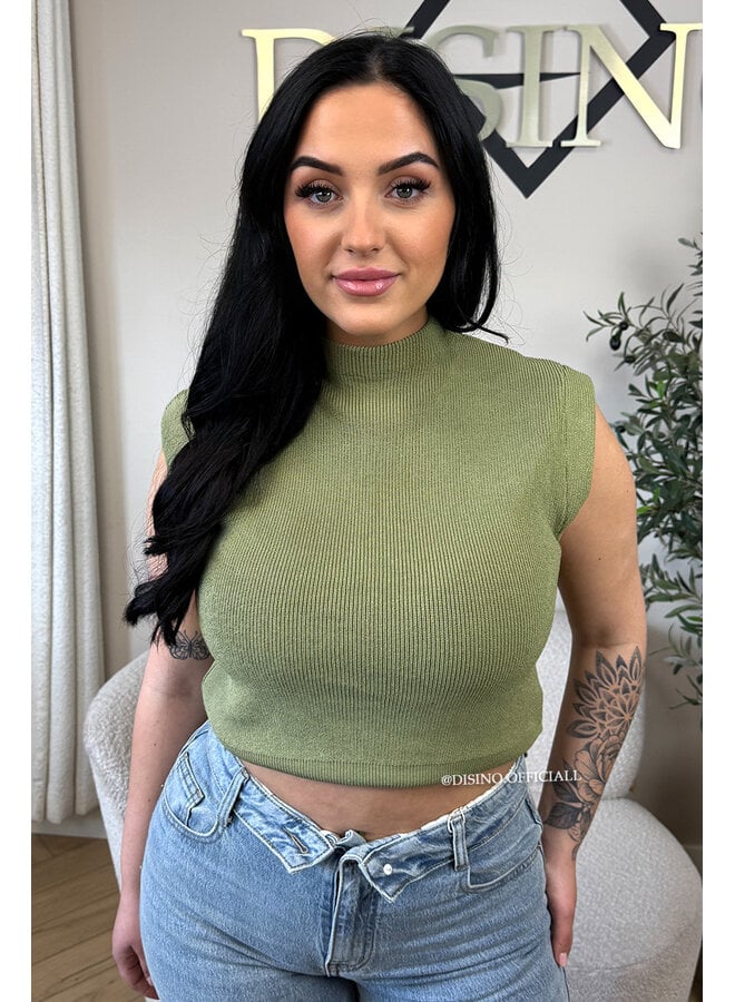 PISTACHE GREEN - 'CLEO' - BOYFRIEND PUFF SHOULDER TOP