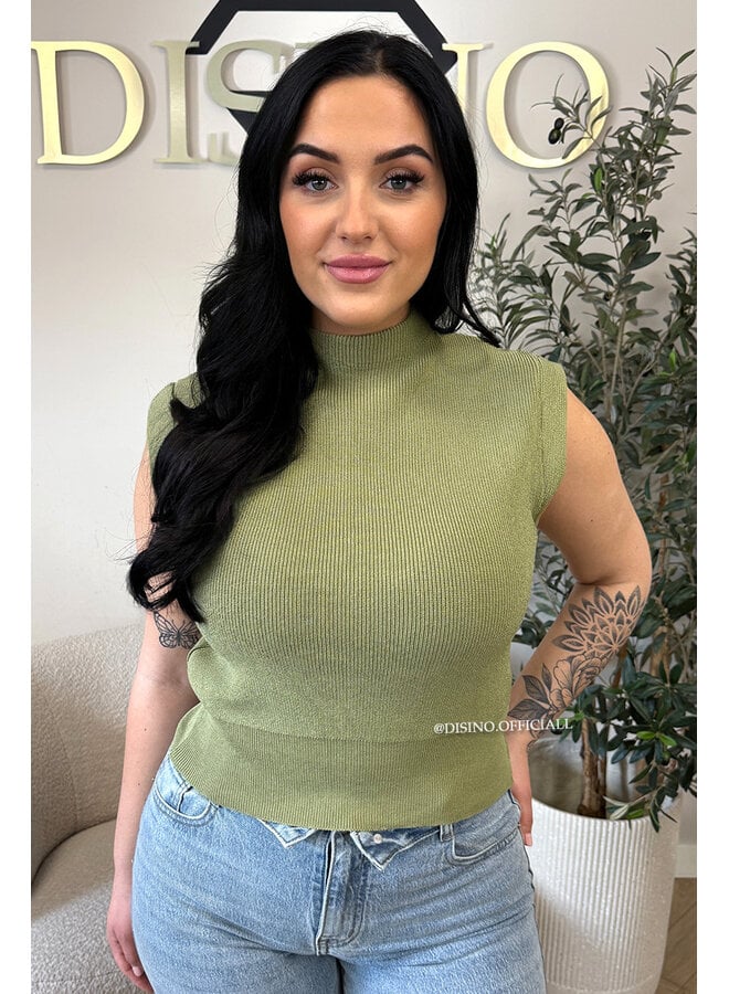 PISTACHE GREEN - 'CLEO' - BOYFRIEND PUFF SHOULDER TOP