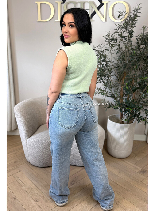 MINT GREEN - 'CLEO' - BOYFRIEND PUFF SHOULDER TOP