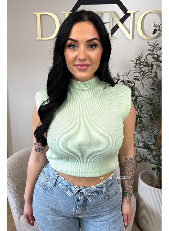 MINT GREEN - 'CLEO' - BOYFRIEND PUFF SHOULDER TOP