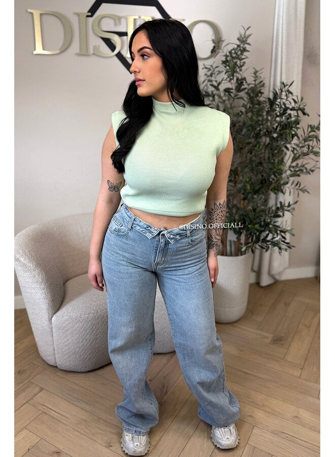 MINT GREEN - 'CLEO' - BOYFRIEND PUFF SHOULDER TOP