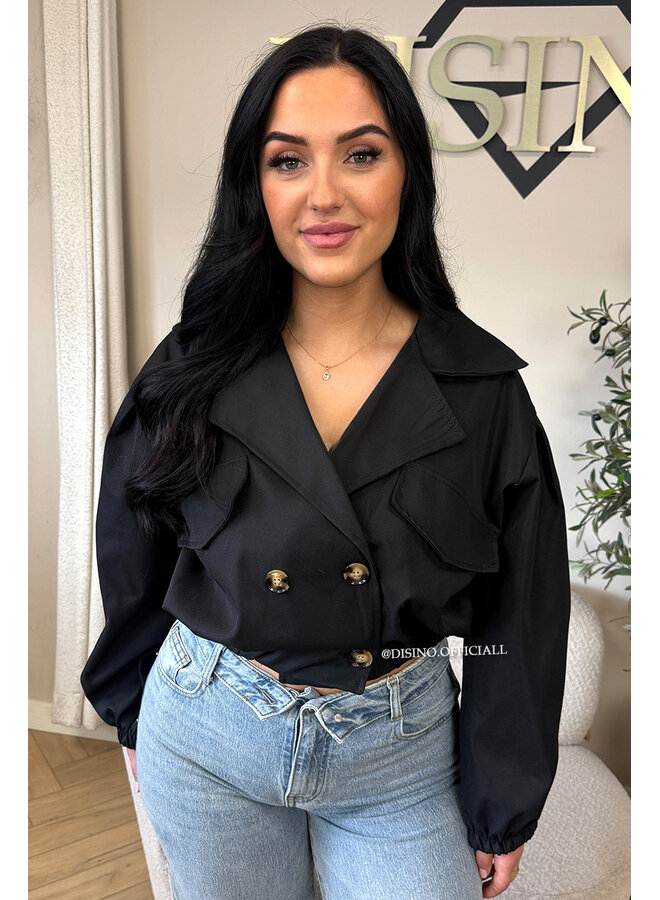 BLACK - 'JULIE JACKET' - CROPPED TRENCH JACKET