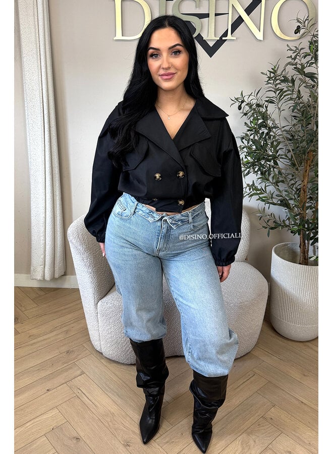 BLACK - 'JULIE JACKET' - CROPPED TRENCH JACKET