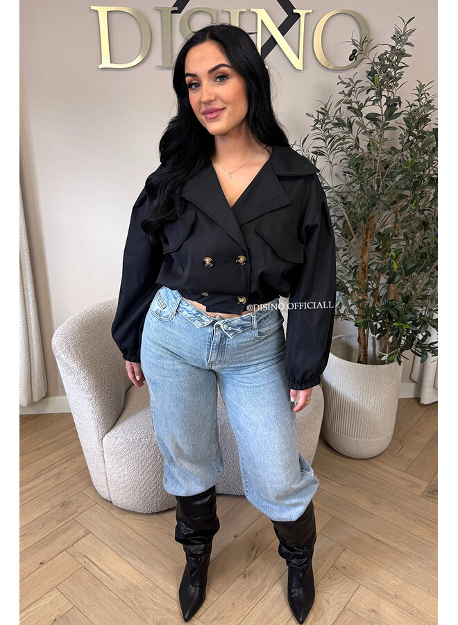 BLACK - 'JULIE JACKET' - CROPPED TRENCH JACKET